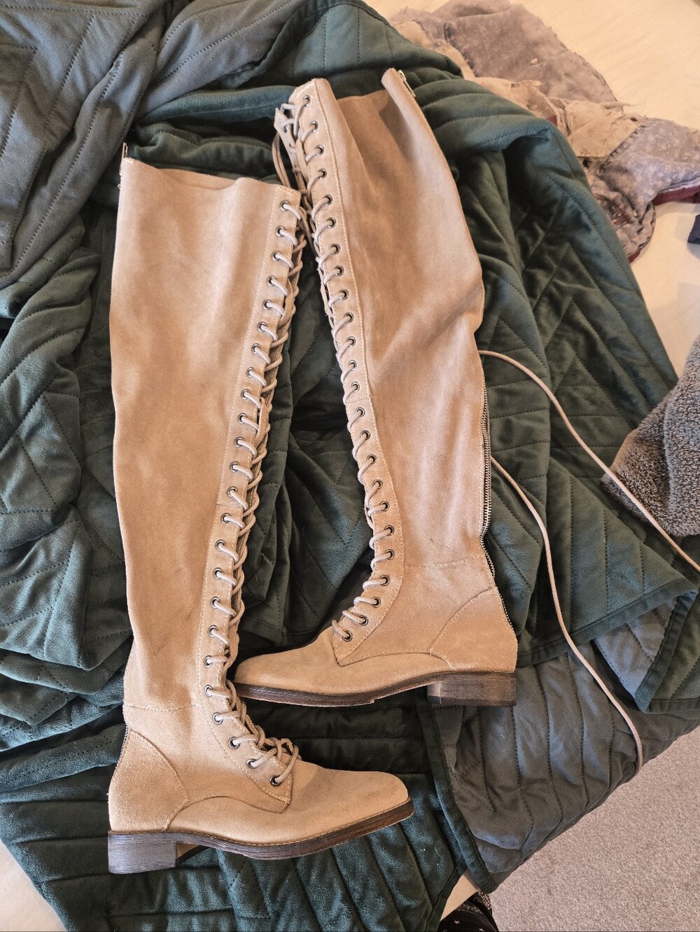 Over-the-Knee Lace-Up Suede Boots in Tan Free People Tennessee Size 6
